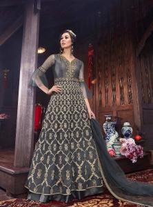 Grey Net Anarkali Suits