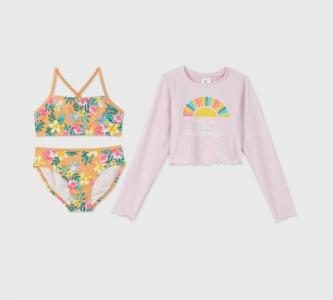 Girls’ Long Sleeve Happy Days 3pc Rash Guard Swim Suit Set