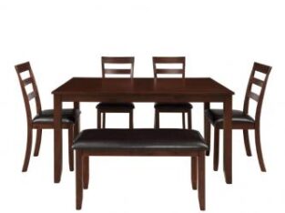 6-Piece Brown Dining Set with 4 Ladder Chairs and Bench