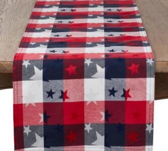 108″ x 16″ Cotton Stars and Checks Table Runner
