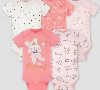 Gerber Baby Girls’ 5pk Ballerina Short Sleeve Onesies