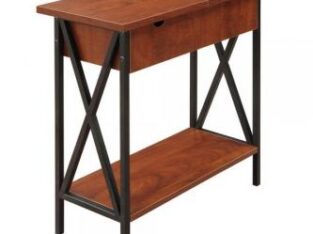 Tucson Flip Top End Table with Charging Station Black/Cherry