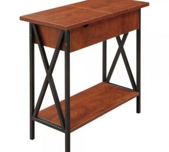 Tucson Flip Top End Table with Charging Station Black/Cherry