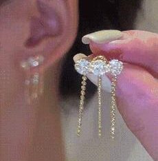 1Pair Tassel Design Rhinestone Decor Drop Earrings