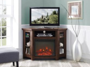 Glass Door Electric Fireplace Corner TV Stand For Sale