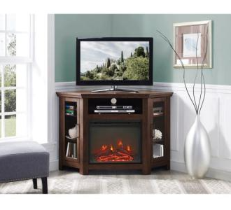 Glass Door Electric Fireplace Corner TV Stand For Sale