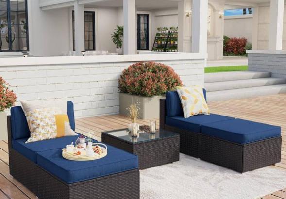 5pc Patio Rattan Sectional Set For Sale